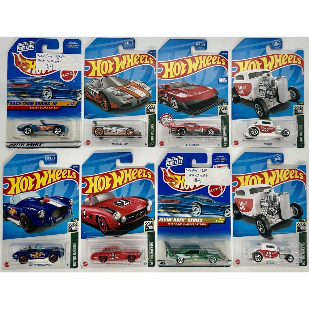 Hot Wheels Retro Racers McLaren Mercedes Shelby Cobra GT Scorcher Ford Lot of 8